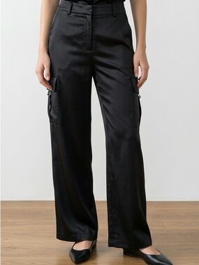 House of Harlow 1960 Black Wide-Leg Cargo Satin Pants